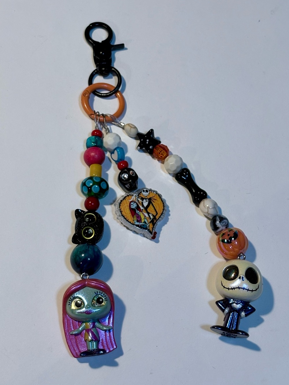 Handmade Nightmare Before Christmas Jack and Sally Beaded Bag Charm